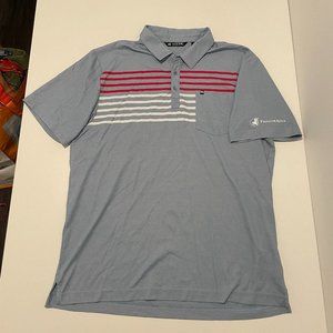 Travis Mathew Golf Polo Shirt Mens XL Blue White Red Striped Predator Ridge